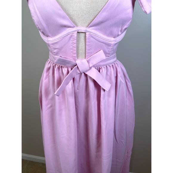 For Love & Lemons Miriam Ruffle Sleeve Bow Detail Pink Maxi Dress Sz Small - Picture 11 of 15